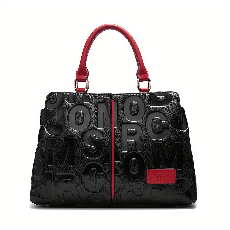 Luxury Embossed Leather Tote Red Accents Secure Zip