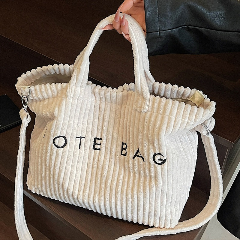 Chic Corduroy Large Tote Versatile Work  Casual Sling Bag